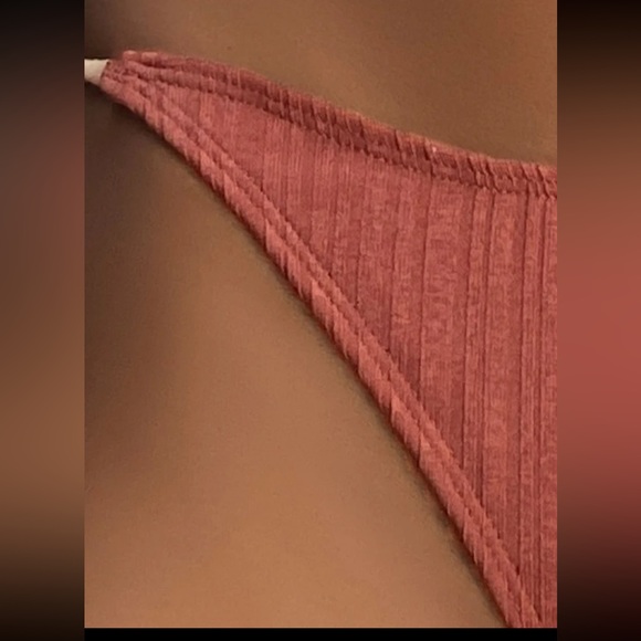 Solid Triangle Tie Side Bikini Swimsuit Rust brown color - Picture 3 of 4